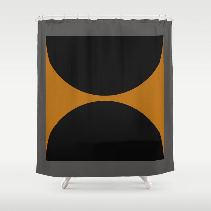 Black and Gray Gradient with Gold Squares and Half Circles Digital Illustration - Artwork Shower Curtain