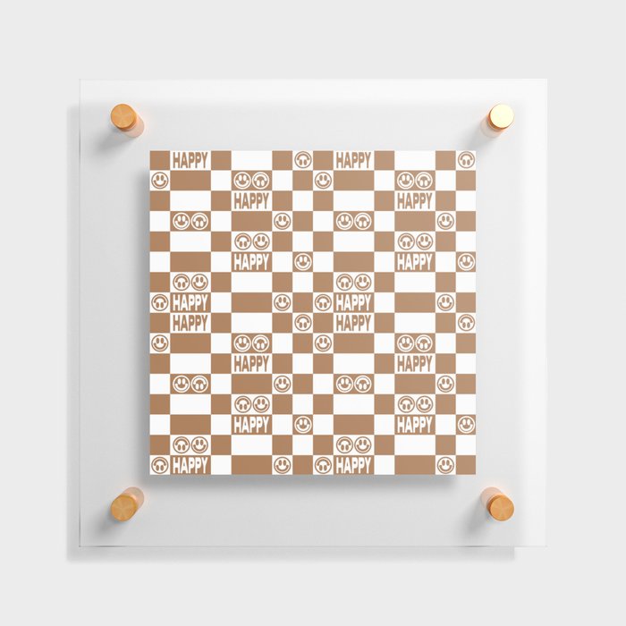 HAPPY Checkerboard (Milk Chocolate Brown Color) Floating Acrylic Print