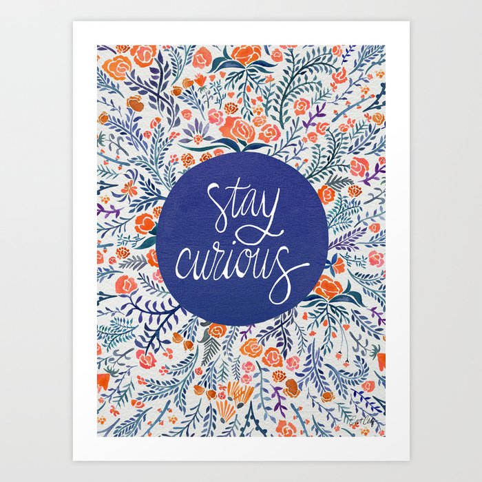 Stay Curious – Navy & Coral Art Print