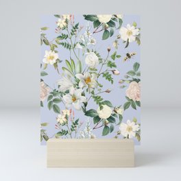 White Flowers  at Bright Skies - Vintage botanical illustration collage on light pastel blue color Mini Art Print