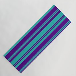 [ Thumbnail: Light Sea Green & Indigo Colored Stripes Pattern Yoga Mat ]