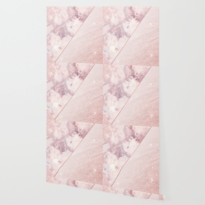 Girly Blush Pink Faux Rose Gold Marble Glitter Wallpaper By