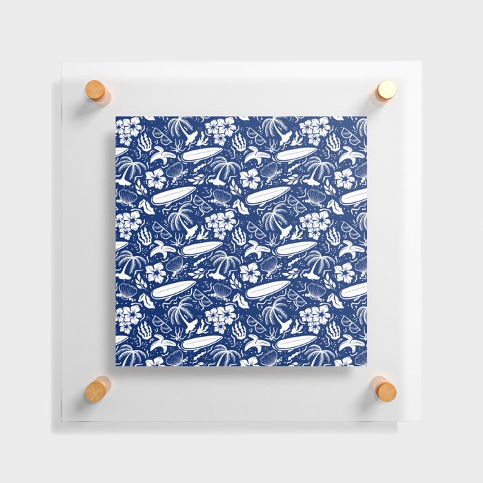 Blue and White Surfing Summer Beach Objects Seamless Pattern Floating Acrylic Print