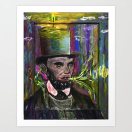 psychedelic US president  Abraham Lincoln with Trippy top-hat and rainbow halo Art Print