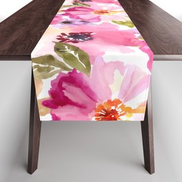 Watercolor Flowers Pink Fuchsia Table Runner