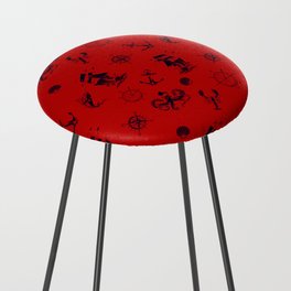 Red And Blue Silhouettes Of Vintage Nautical Pattern Counter Stool