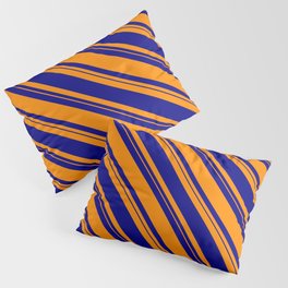 [ Thumbnail: Dark Orange & Blue Colored Lined/Striped Pattern Pillow Sham ]