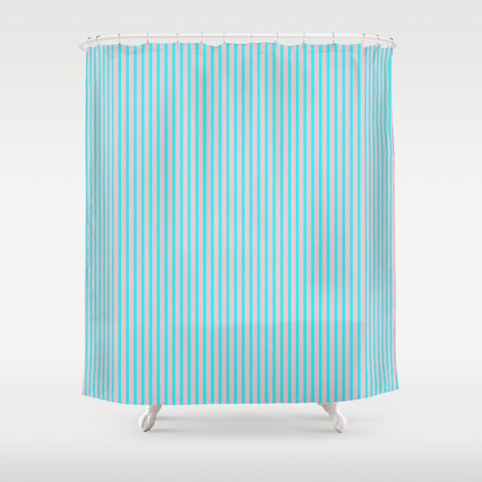 Pink & Aqua Colored Lined Pattern Shower Curtain