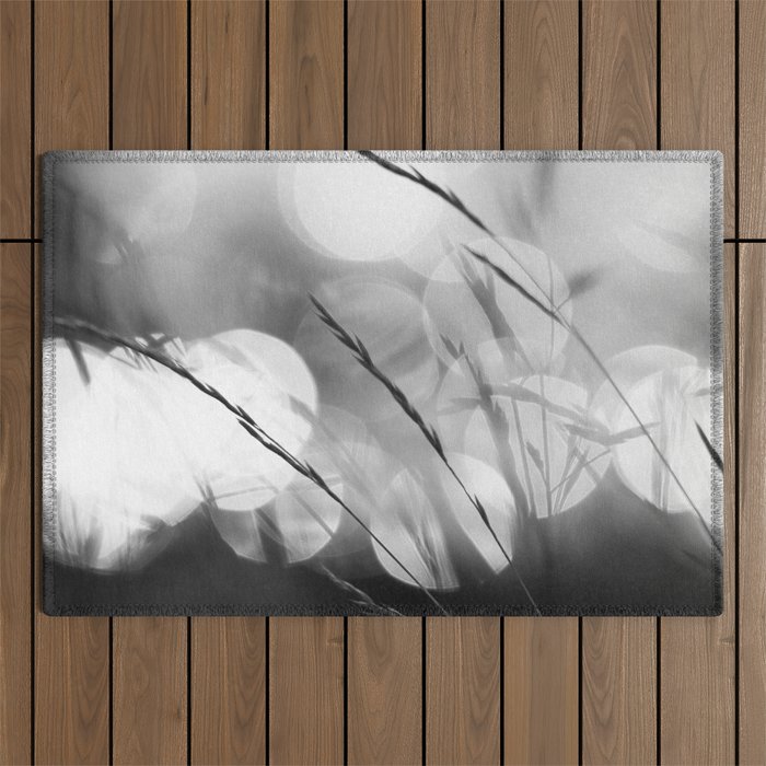 Blade of Grass - Bokeh Background - Black and White #decor #society6 #buyart Outdoor Rug