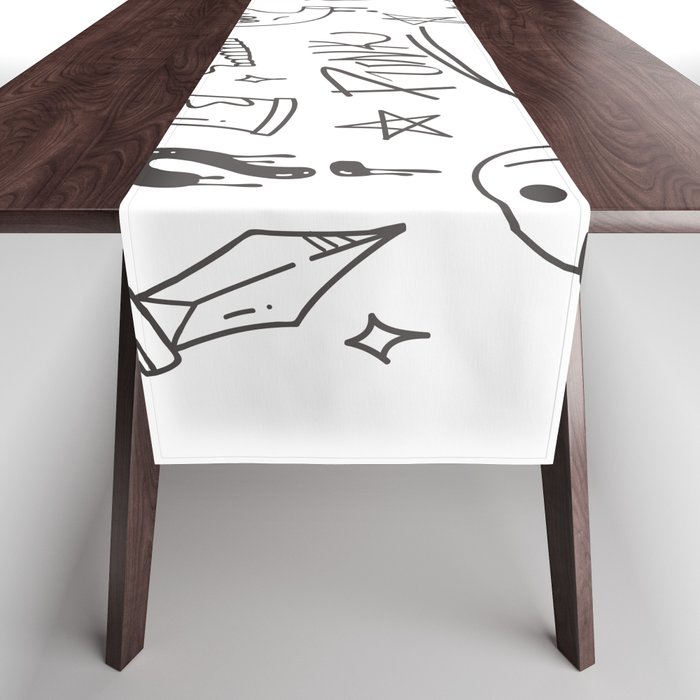 Set of graffiti doodle, punk music hand drawn scribble  Table Runner