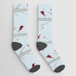 Red Cardinal Bird In The Winter Forest Socks