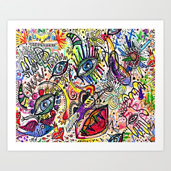 Watercolor pencil doodle Art Print