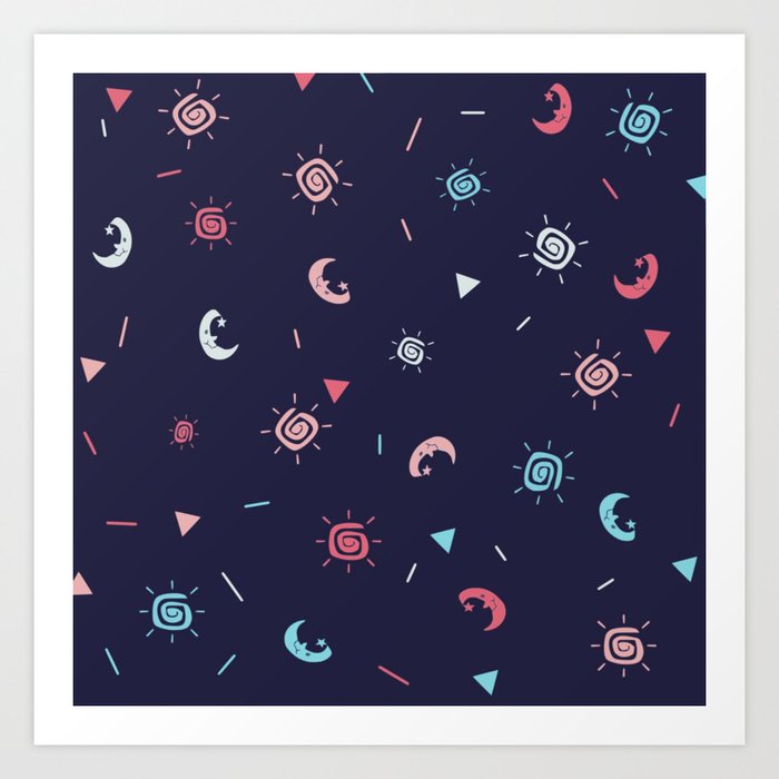 Seamless sun and moon pattern ver 2 Art Print