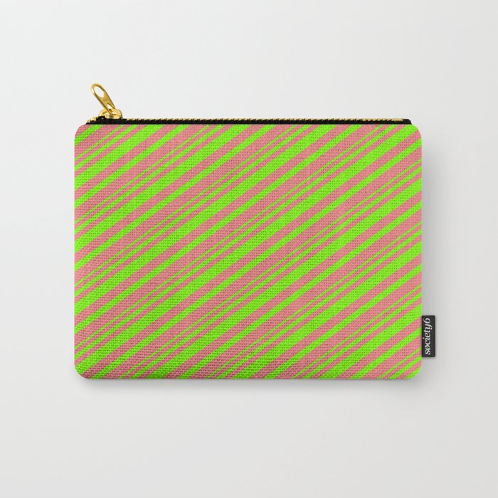 Light Coral & Green Colored Striped Pattern Carry-All Pouch