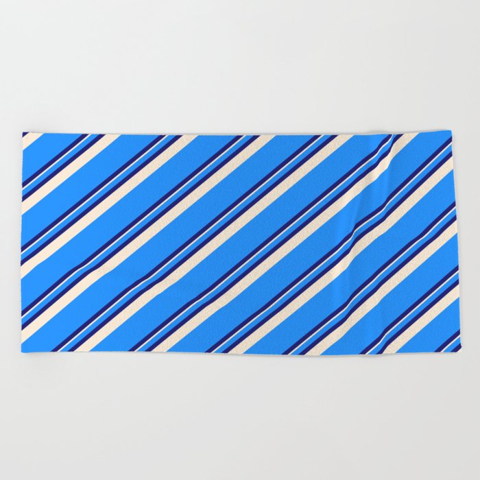 Blue, Midnight Blue, and Beige Colored Striped Pattern Beach Towel