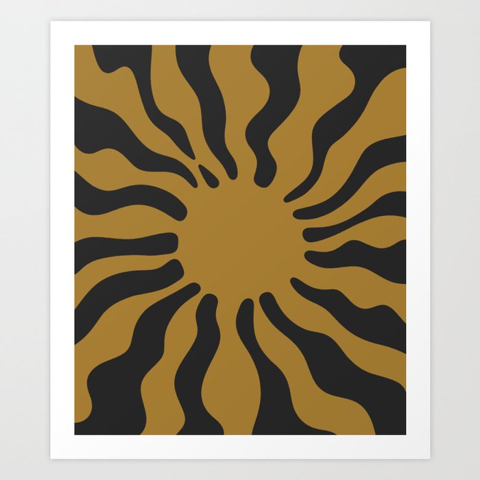 Sun Rays \\ Charcoal Black & Burnt Caramel Brown Color Palette Art Print