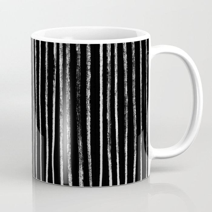 White Line Pattern on Black Coffee Mug