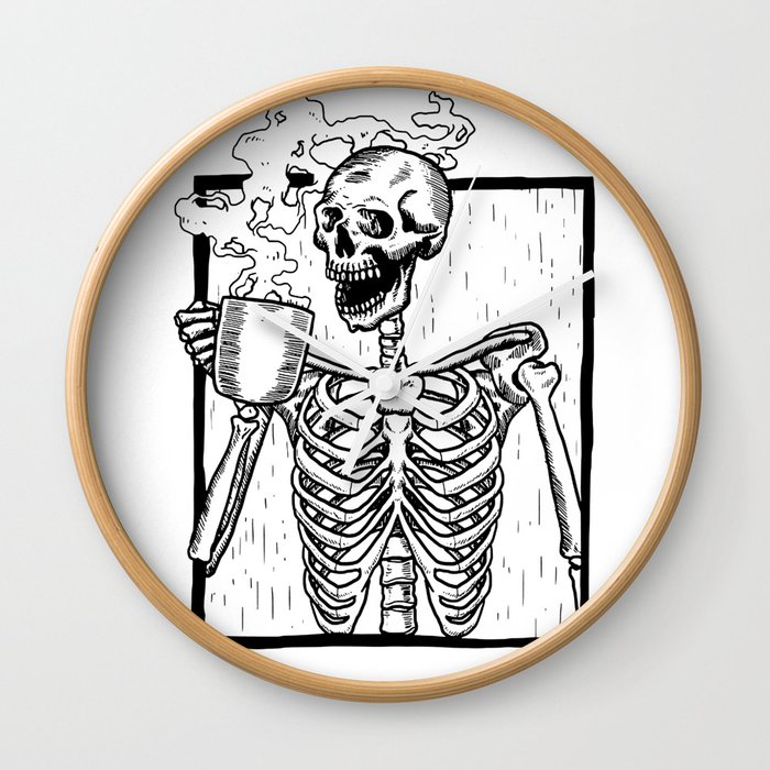 Skeleton Drinking a Cup of Coffee Wall Clock