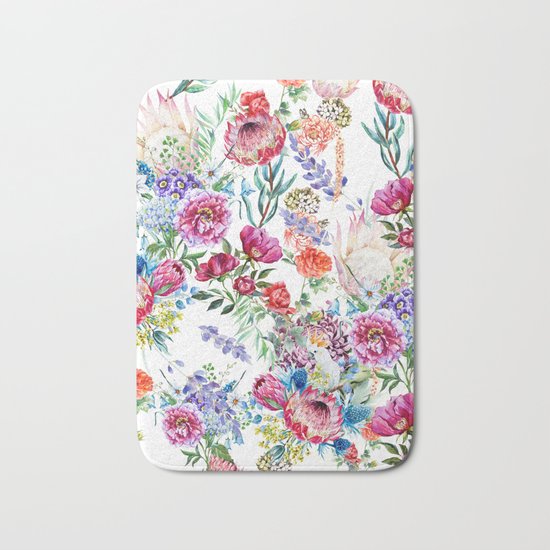 Watercolor Floral Pattern Bath Mat