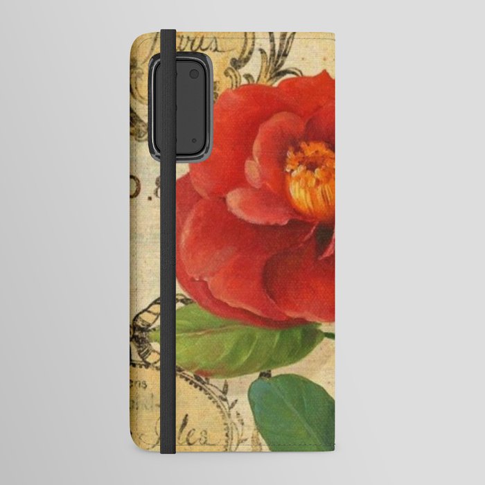 French card shabby chic red Camelia Android Wallet Case
