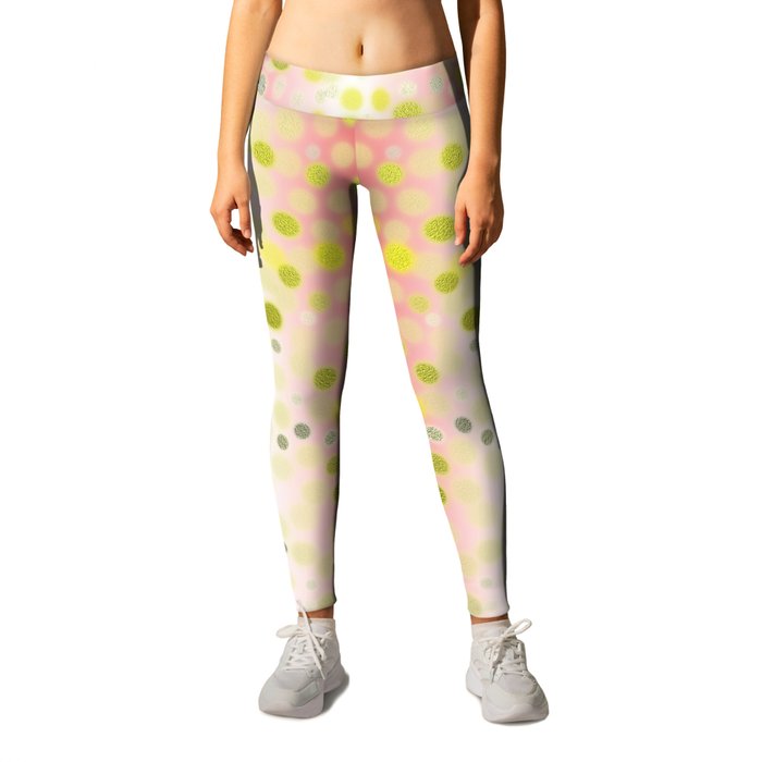 Shiny Gold Silver Dots on Shiny Pastel Pink Background Leggings by