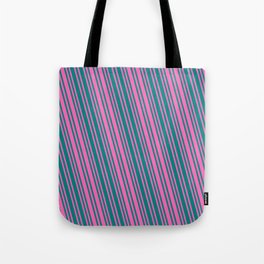 [ Thumbnail: Hot Pink and Teal Colored Pattern of Stripes Tote Bag ]