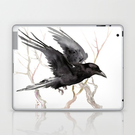 Flying Raven Art, raven crow tribal design Laptop & iPad Skin
