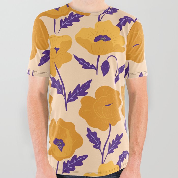 Gold Poppies Pattern All Over Graphic Tee