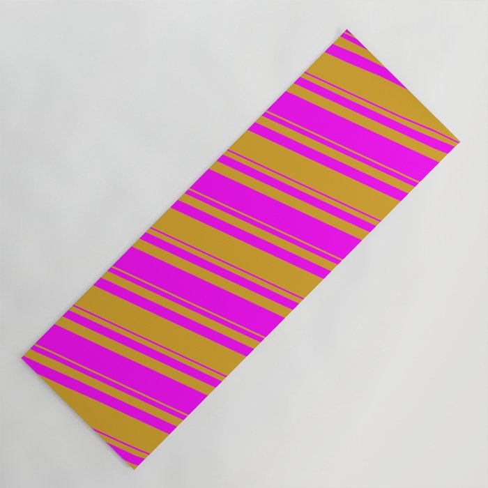 Goldenrod and Fuchsia Colored Lined/Striped Pattern Yoga Mat