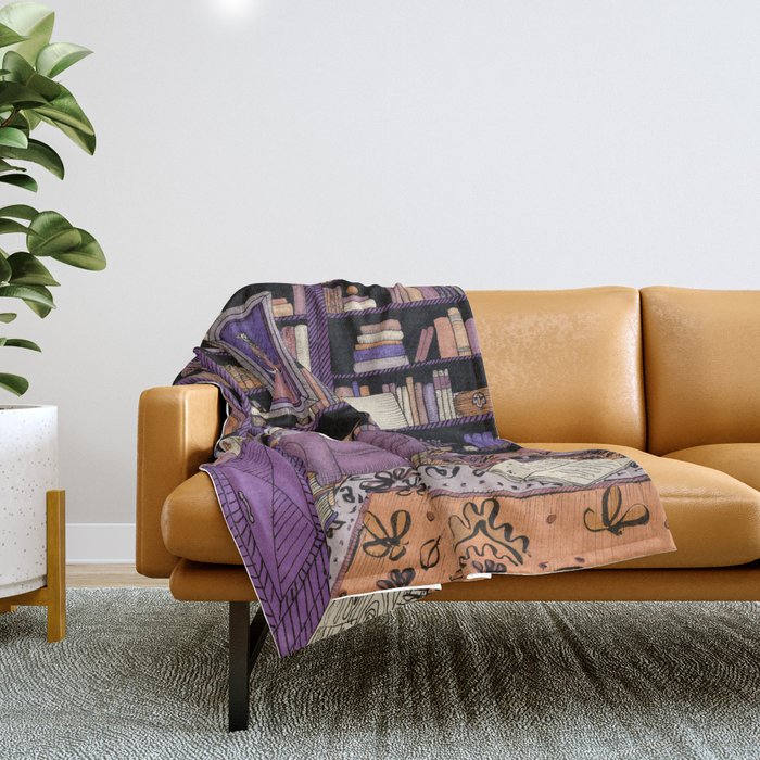 The Cat's Library Throw Blanket