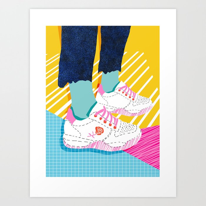 throwback 80s style vibes shoes fashion sneakers 1980's trend memphis art Print by Wacka | Society6