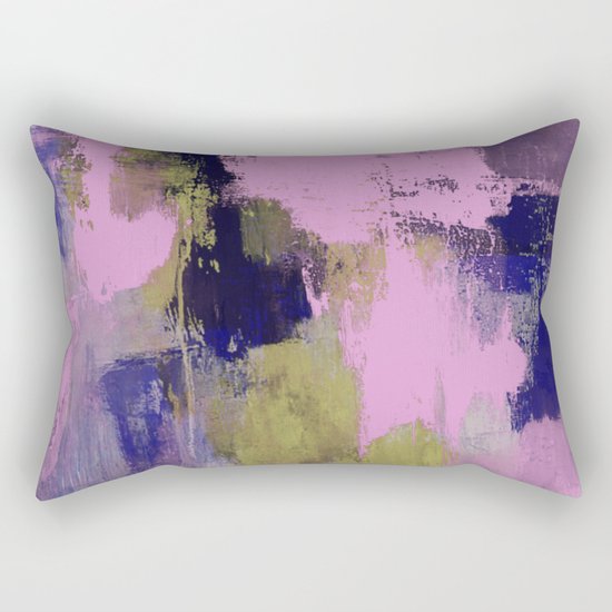 Wild Lilac - Abstract, textured, lilac, purple, blue and yellow oil painted artwork Rectangular Pillow