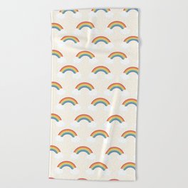 Vintage Rainbow With Clouds Beach Towel