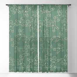 Sweet forest green gold foil christmas ginger bread man Sheer Curtain