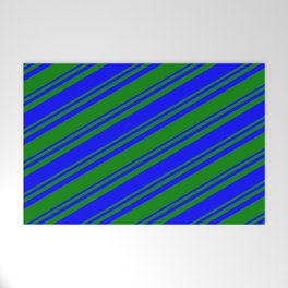 [ Thumbnail: Green and Blue Colored Stripes/Lines Pattern Welcome Mat ]