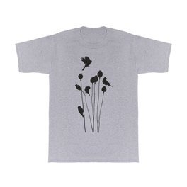 Birds on a poppy heads T Shirt | Drawing, Curve, Vintage, Vector, Thorn, Outdoor, Clip, Digital, Art, Birds 