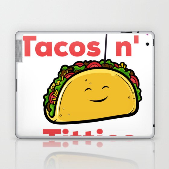 Tacos and titties funny quote with cartoon LGBTQ Taco pride rainbow flag Laptop & iPad Skin