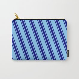 [ Thumbnail: Light Sky Blue & Blue Colored Stripes/Lines Pattern Carry-All Pouch ]