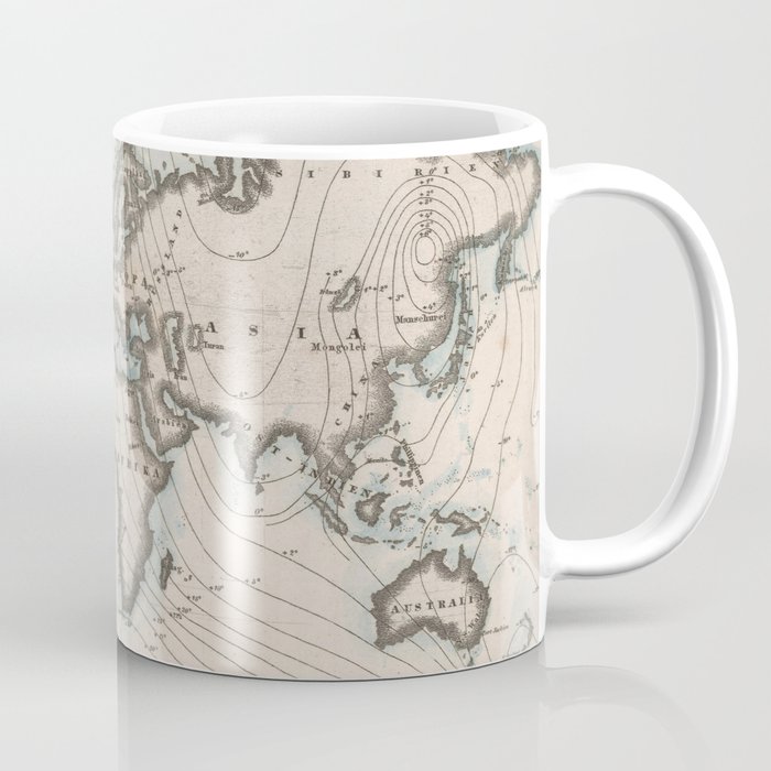 Vintage Map of The Worlds Magnetic Fields (1852) Coffee Mug