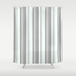 [ Thumbnail: Dark Gray & Mint Cream Colored Lines Pattern Shower Curtain ]