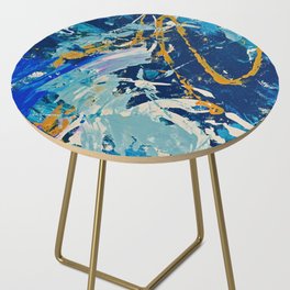 Katie: An expressive abstract piece in blue, orange, and white by Alyssa Hamilton Art - Canvas Texture Visible Side Table
