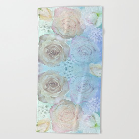 Romantic roses and tiny flowers in pastels Beach Towel
