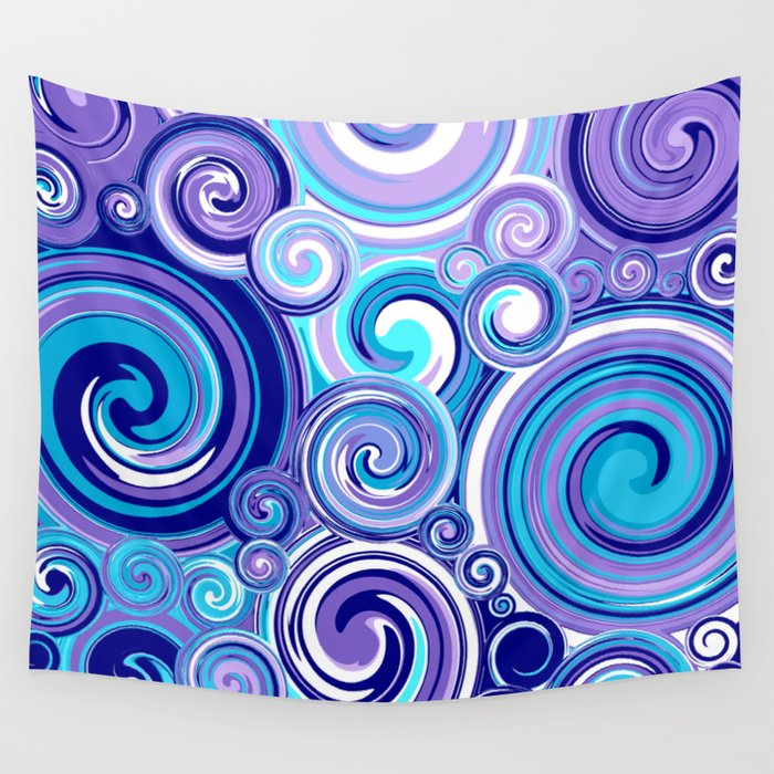 Whirlwind in Turquoise, Lavender, Purple, Navy Wall Tapestry