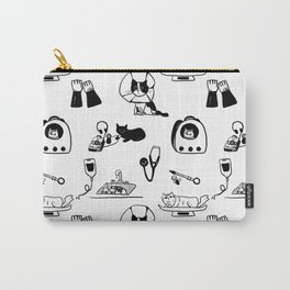 Dr Fluffton’s cat clinic day Black and White Carry-All Pouch | Doctor, Medicine, Illustration, Cat, Surgery, Cats, Medical, Cute, Hand Drawn, Drawing 