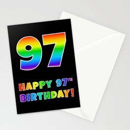 [ Thumbnail: HAPPY 97TH BIRTHDAY - Multicolored Rainbow Spectrum Gradient Stationery Cards ]