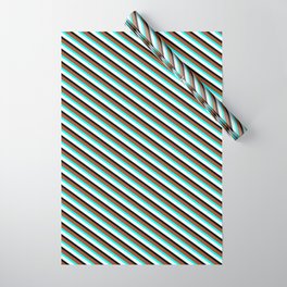 [ Thumbnail: Sienna, Aqua, Mint Cream & Black Colored Lines Pattern Wrapping Paper ]