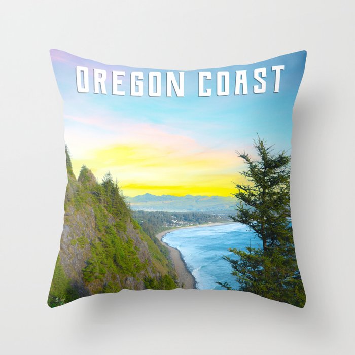 Oregon Coast Sunset and Ocean Views Throw Pillow