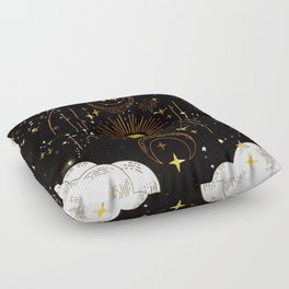 Per Ardua Ad Astra | Sun, Moon and Stars | Divine Witchy Aesthetic Print Floor Pillow