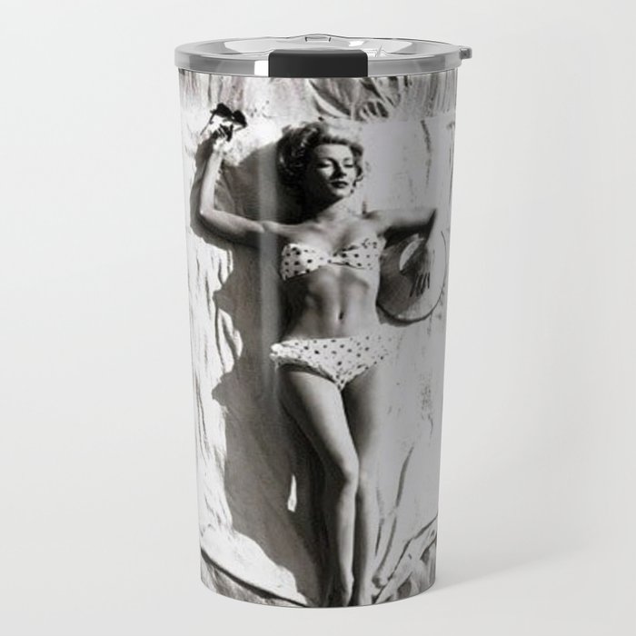 A French Riviera Afternoon in a bikini black and white photograph Travel Mug
