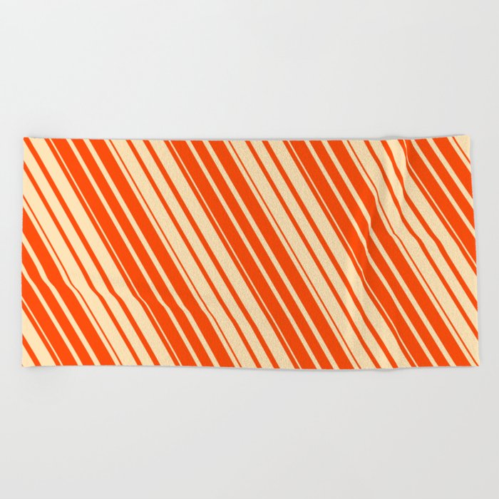 Beige and Red Colored Striped Pattern Beach Towel